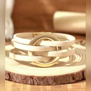 ✨️3/$15 Light Beige and Gold Vegan Leather Bracelet NIP